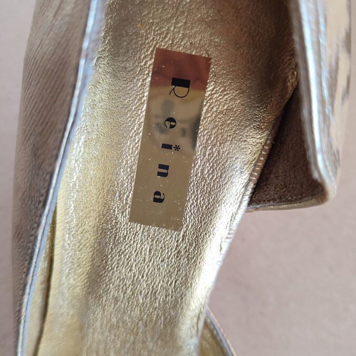 Peep-toe heels used, gold leather size 37