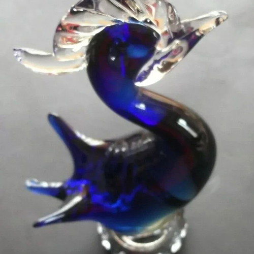 Blue Glass Swan Paperweight used, Murano Art Italy