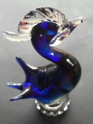 Blue Glass Swan Paperweight used, Murano Art Italy