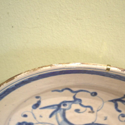 Antique Italian Hand-Painted Dish with Deer, Savona, Mid-19th Century Used