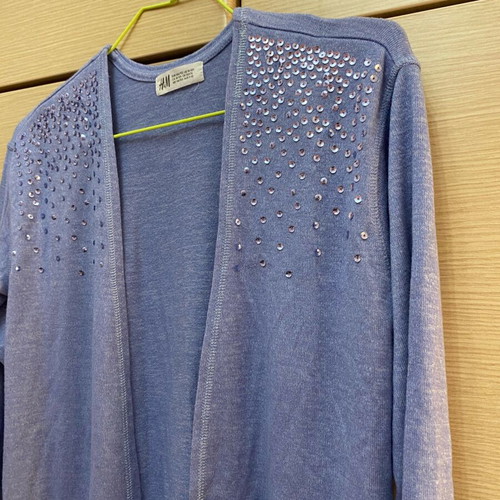 H&M Kids Cardigan Blue Embroidered with Sequins Like New, Size 11-12