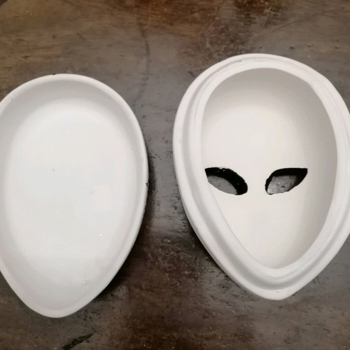 Ceramic faience masks used, handmade, set of 2 pieces