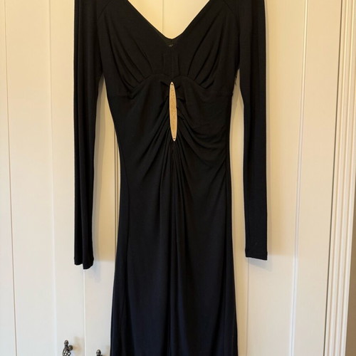 Celyn b. black viscose dress with long sleeves and gold detail