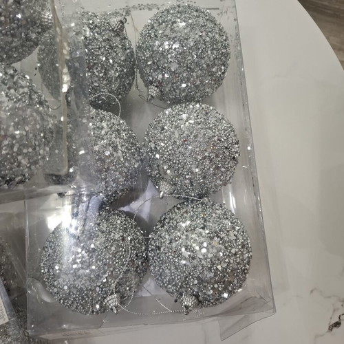 Set of 18 Silver Glitter Christmas Balls (8cm & 10cm)