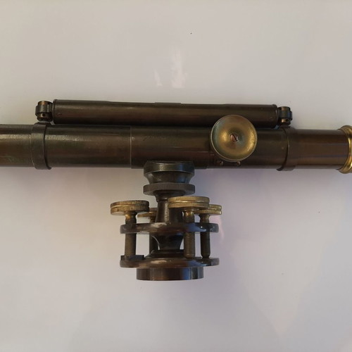 English antique theodolite used with authentic oak wood box