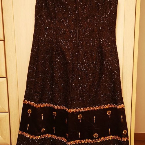 Evening dress used with crystals and gold trims brown XL