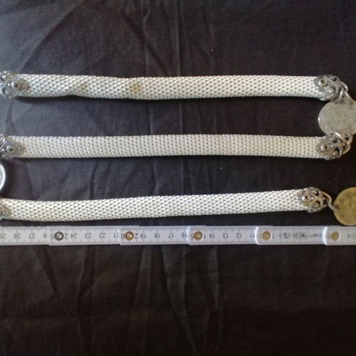 Whiting & Davis 1960's metal belt used, scaled mesh, white and silver