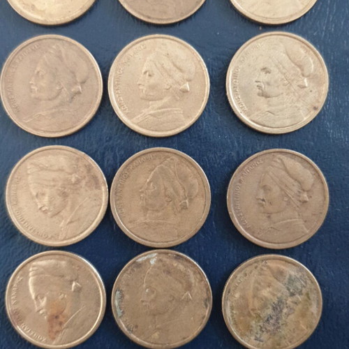 1 Drachma Kanaris coins used, set of 12, 1978-1984 Greece