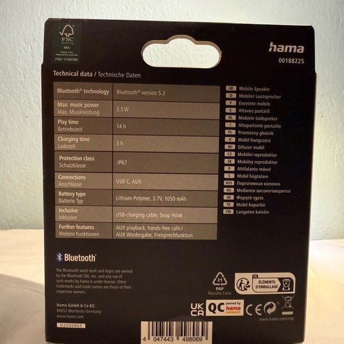 Hama Pocket 3.0 portable Bluetooth speaker new, waterproof IP67