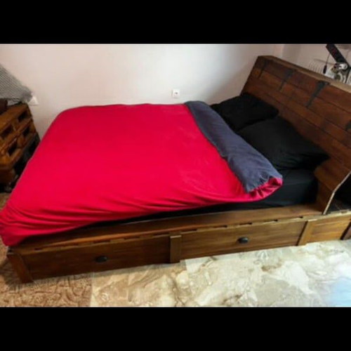 Iroko solid wood bed new with storage for double or king-size mattress
