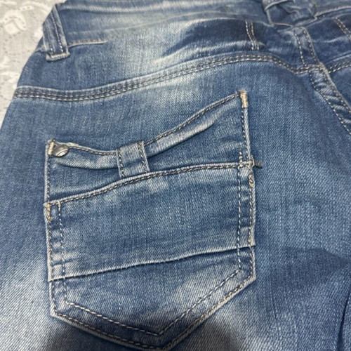 Jeans like new blue color with bows, size S/M