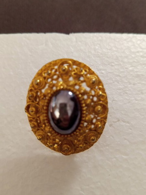 Pin with natural hematite energy crystal, new, black and gold