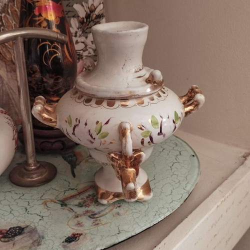 Porcelain Russian samovar used with wear marks