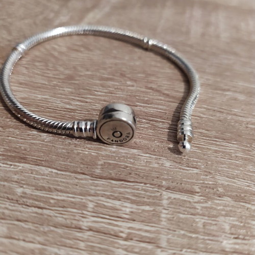 Pandora 925 silver bracelet with 2 charms, green heart and glowing dog