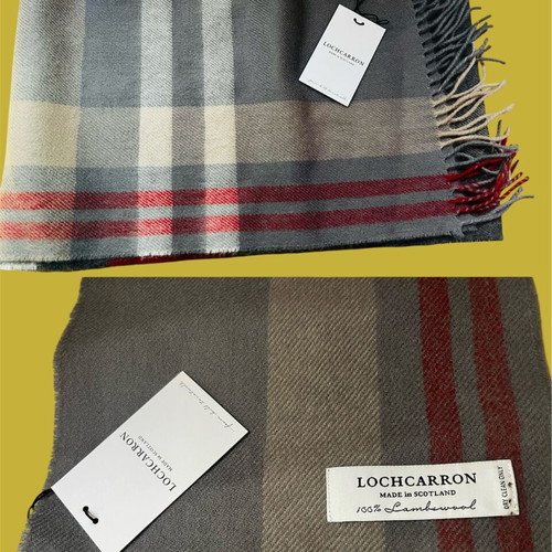 Scottish Lambswool Long Scarf new, gray and red