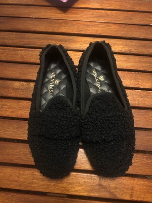 Trendyol moccasin ballerinas black with teddy fur like new, size 38
