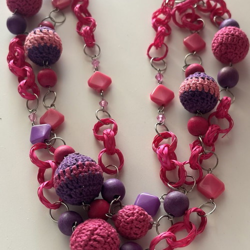Handmade boho statement necklace with crochet and wooden beads