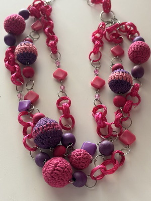 Handmade boho statement necklace with crochet and wooden beads