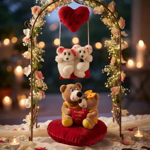 Romantic teddy bear set like new