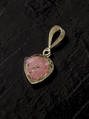 Handmade Silver Pendant with Natural Watermelon Tourmaline slice new