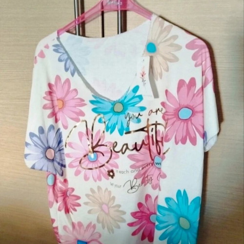 Floral cotton short-sleeve blouse, New Collection Italy, one size