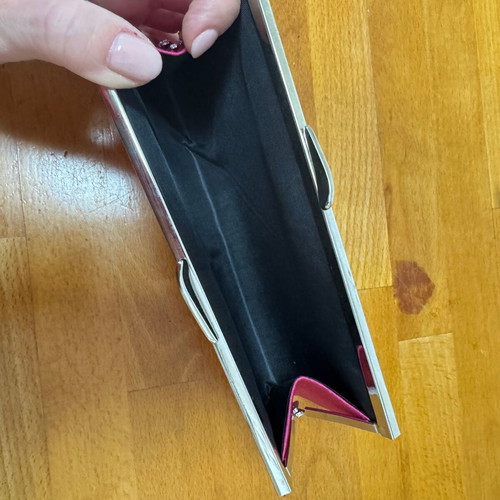 Pink satin evening clutch used 18x10cm with silver frame
