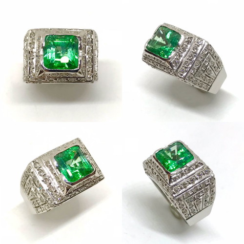 18k ring with emerald and brilliant diamonds, exclusive collection, new