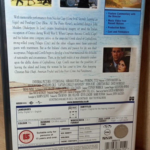 Captain Corelli's Mandolin DVD like new with English subtitles