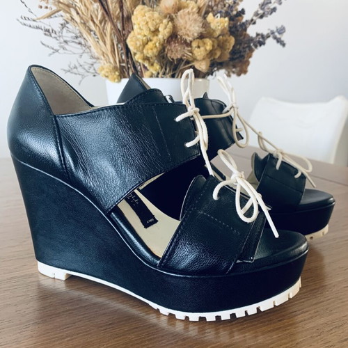 Ioanna Kourbela leather platform sandals new, black and white