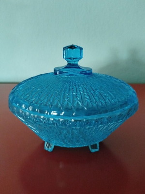 Βιντατζ γυάλινη τιρκουάζ φοντανιέρα Capri Blue σαν καινούργιο