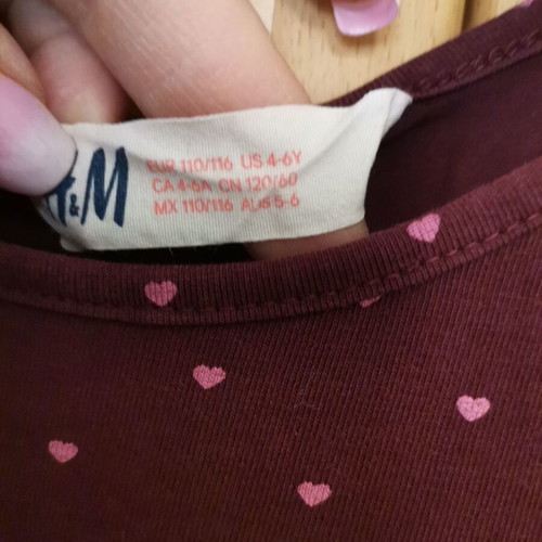 H&M cotton dress used burgundy with hearts for ages 4-6