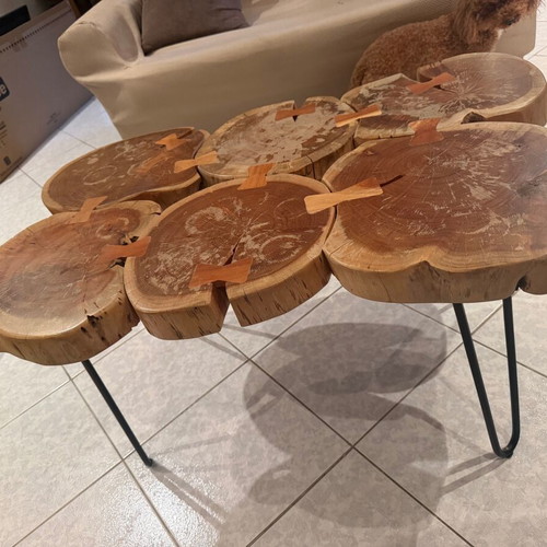 Handmade solid wood coffee table with butterfly joints