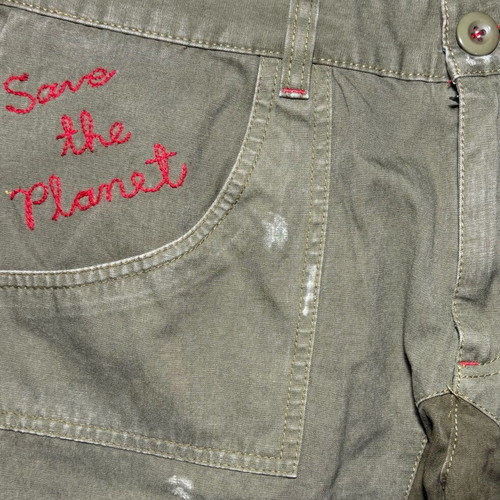 Vintage Cargo Pants Olive Green with Save the Planet Embroidery like new