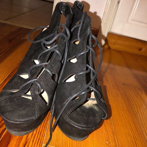 Women's platform shoes used with laces, black, size 38