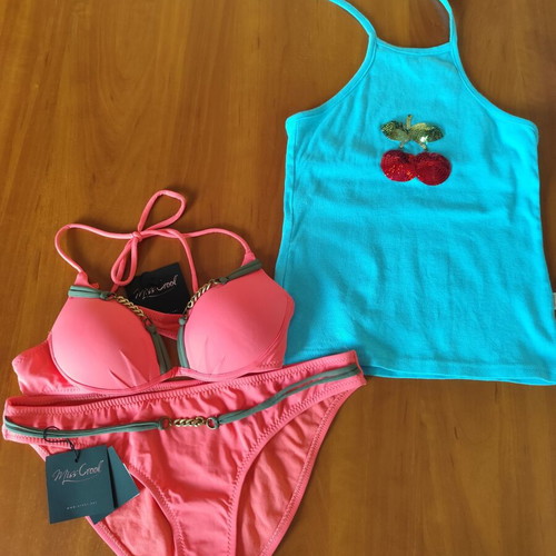 Handmade bikini and turquoise cherry halter top bundle new