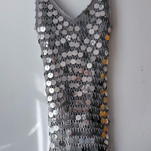 Silver top with sequins crochet, size S, like new