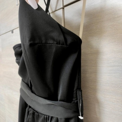Maxi satin slit halter black dress new with tags by Zini