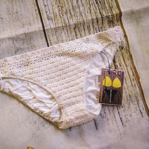 Knitted bikini bottom new, handmade, size S, white