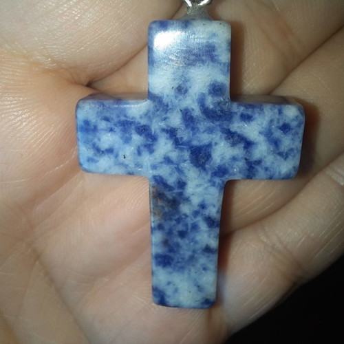 Cross made of natural blue quartz crystal new