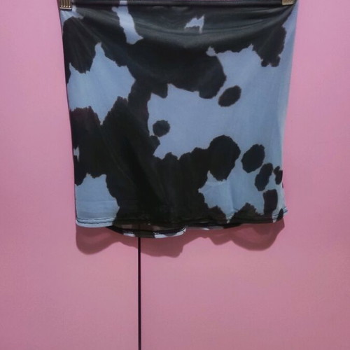 Collusion micro skirt with cow print and ruched design, new
