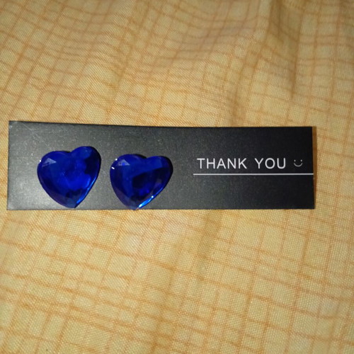 Blue Heart Earrings new, medium size, pierced ears