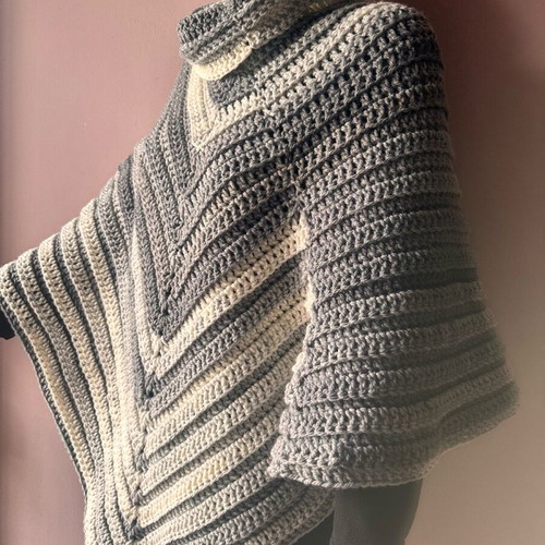 Handmade knitted poncho with turtleneck made to order, gray and white