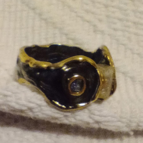 Silver 925 ring with raw yellow sapphire and spinels, like new