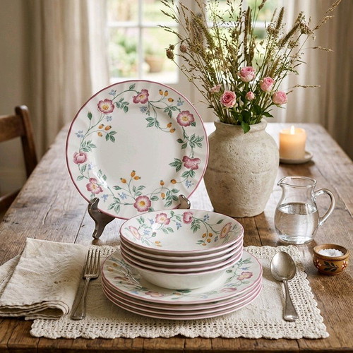 Churchill Briar Rose 12-Piece Fine English Porcelain Dinnerware Set