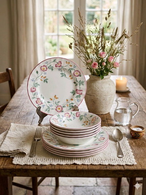 Churchill Briar Rose 12-Piece Fine English Porcelain Dinnerware Set