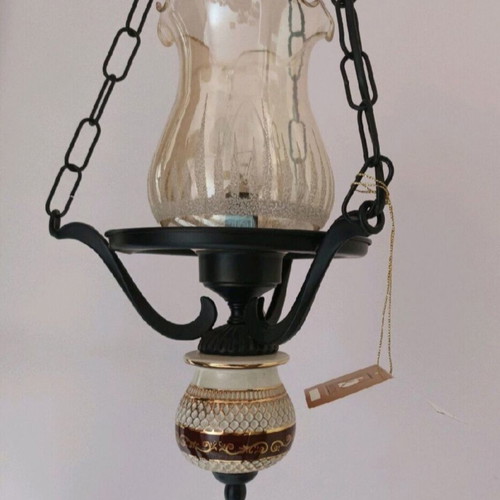Porcelain Ceiling Light used, hand-painted, 55 cm height