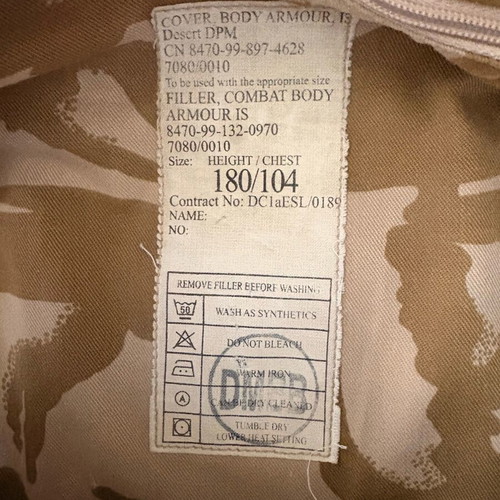 British Army Body Armour Cover used, Desert DPM camouflage