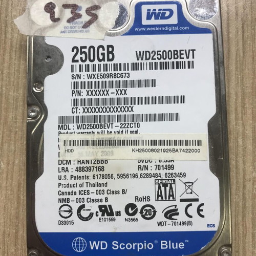 Western Digital 250GB WD2500BEVT Scorpio Blue SATA used