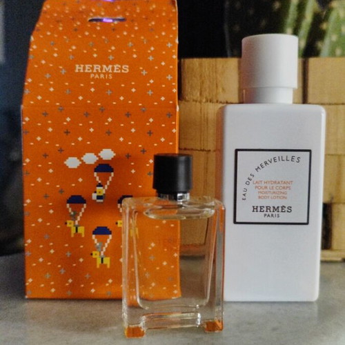 Hermes Set Perfume Terre d'Hermes 5 ml and Body Lotion Eau des Merveilles new