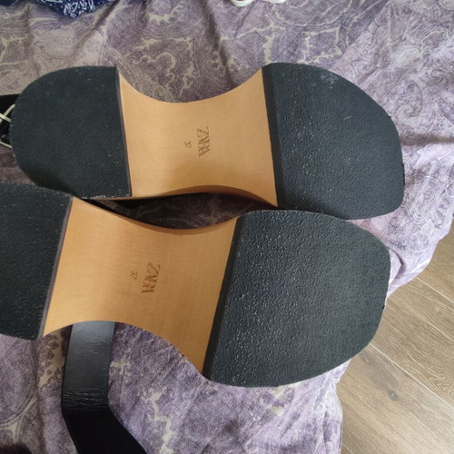 Zara wooden clogs sandals platform leather boho chic 37